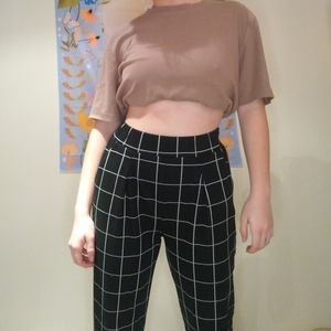 Black and white square patterned pants